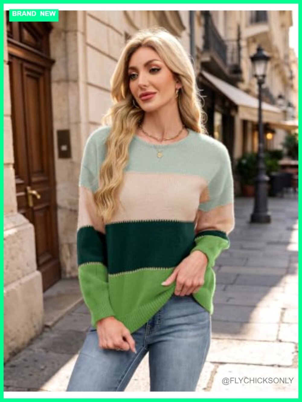 Oversized Striped Color Block Pullover Sweater - Picture 4 of 6